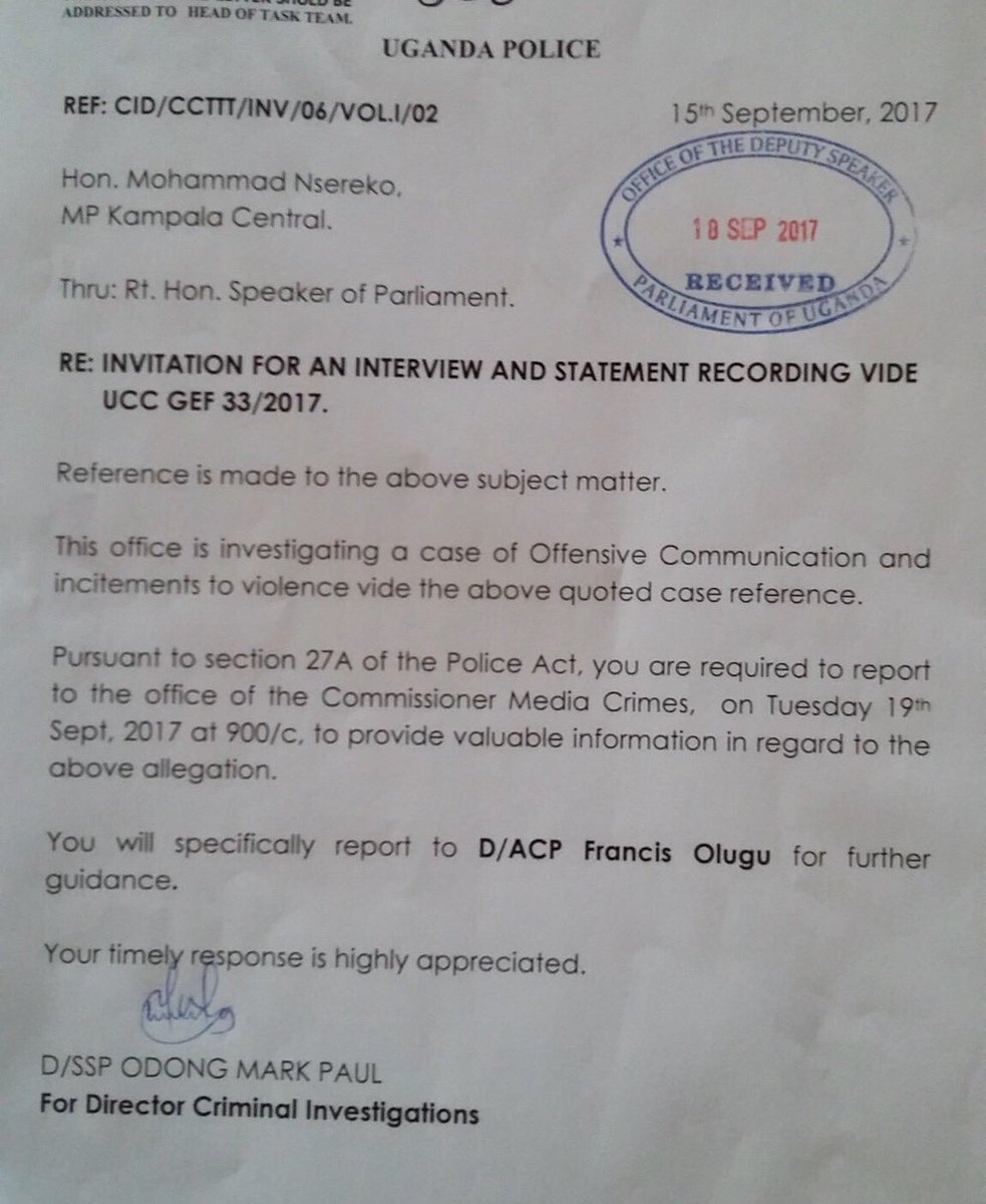 2 Ugandan MPs have today reported to the police over 'incitement' re: age limit bill   